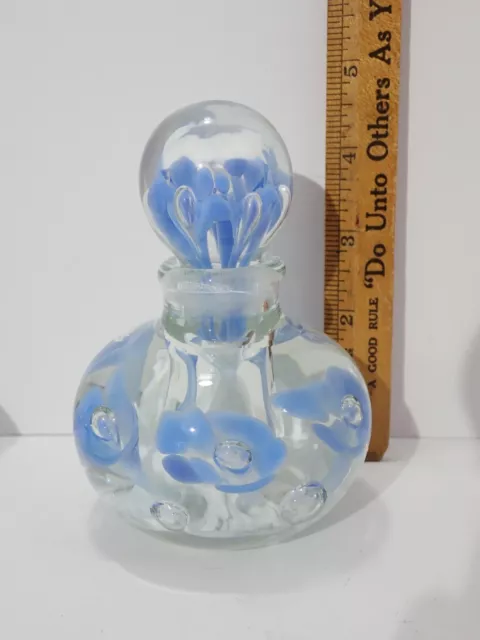 Vintage St. Clair Art Glass Paperweight Blue Flower Perfume Bottle