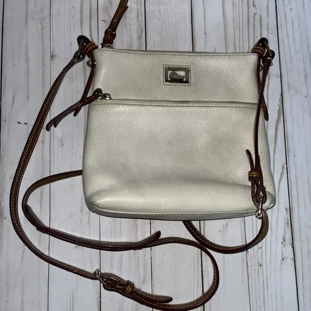 DOONEY & BOURKE PEBBLE GRAIN LEATHER White TRIPLE ZIP CROSSBODY BAG