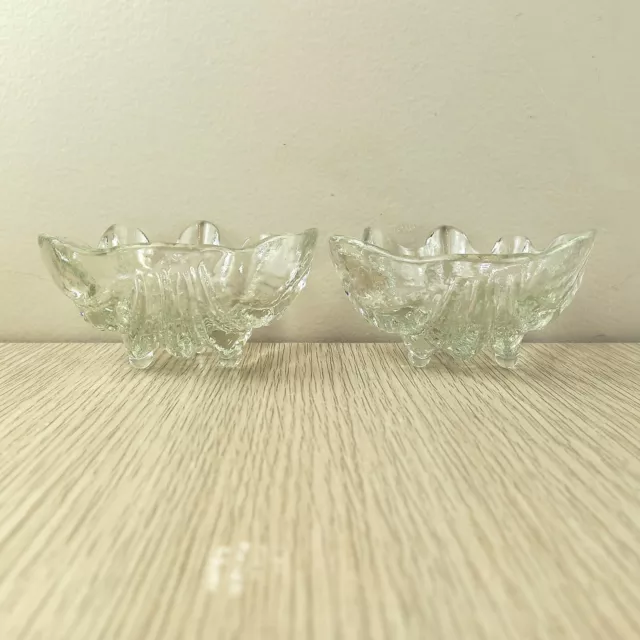 Clam Shaped Sauce Dish Set of 2 Clear Glass Textured Clam Shell Seafood Bowls