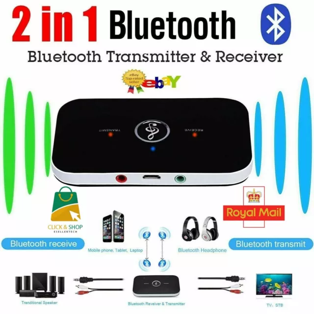 Bluetooth Wireless Audio Transmitter Receiver HiFi Music Adapter AUX RCA 2 in 1