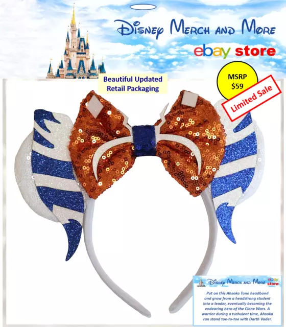 Disney Parks Ahsoka Tano Star Wars Mickey Mouse Minnie Ears Headband - NEW 2023