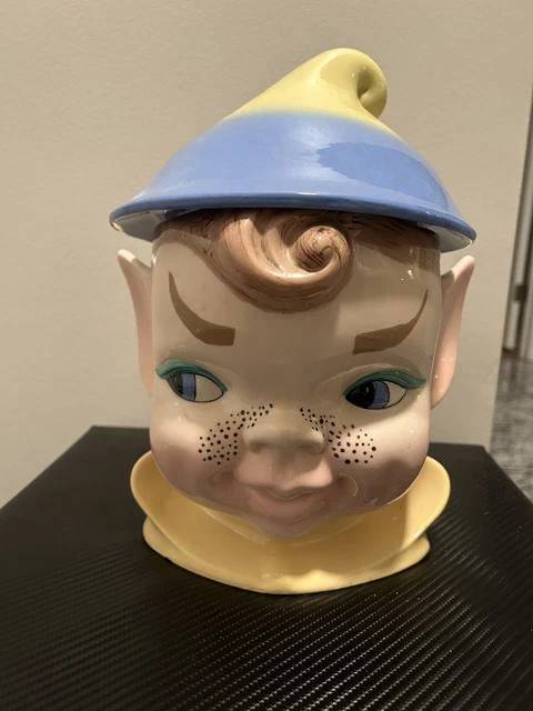 Vtg Holland Mold Pixie Elf Cookie Jar Planter **VERY RARE** freckles/yellow hat