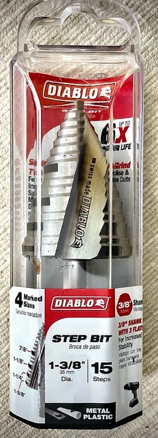 STEP DRILL BIT, DIABLO, Item: DSD1375S15. 15 Steps 3/8 (9.5 mm) shank Max“1-3/8”