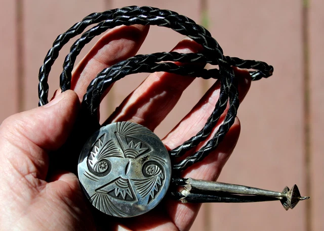 Fabulous Very Old Pawn Hopi Handmade Sterling Silver Bolo Tie