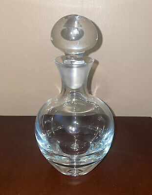 Vintage Clear Glass Liquor Decanter With Stopper Controlled Bubble Base ~8 1/2”