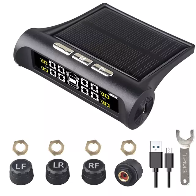 Solar Wireless TPMS Car Tire Tyre Pressure Monitor Monitoring System + 4Sensors
