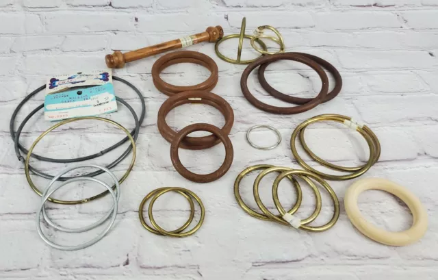 Vintage Lot Macrame Rings Bar Wood Metal  Art Craft Over 2 Pounds!