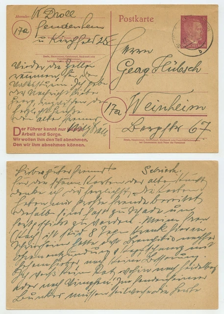 106768 - Ganzsache P 314 II - Postkarte - 22.11.1944 nach Weinheim