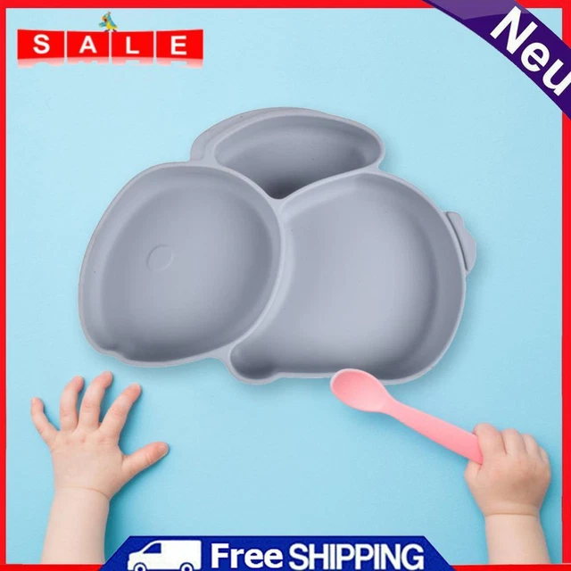 Cartoon Children Dishes Silicone Baby Feeding Dishes Baby Cutlery (Dark Grey)