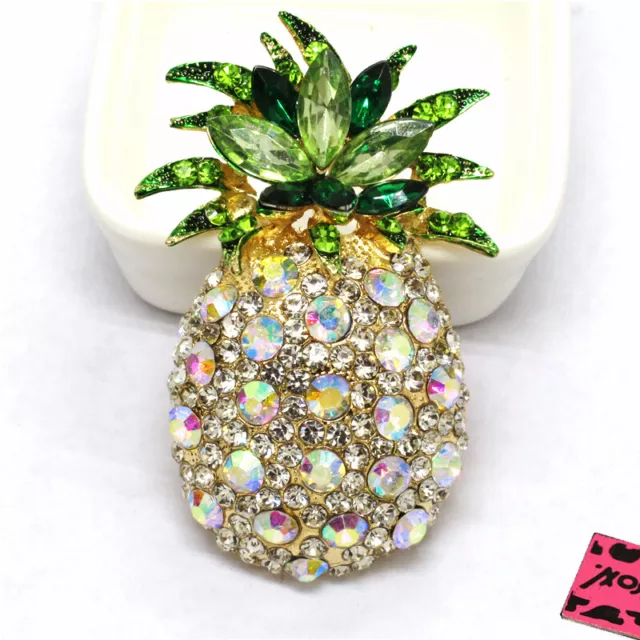 Bling Cute White Fruit Pineapple Crystal Fashion Women Charm Brooch Pin