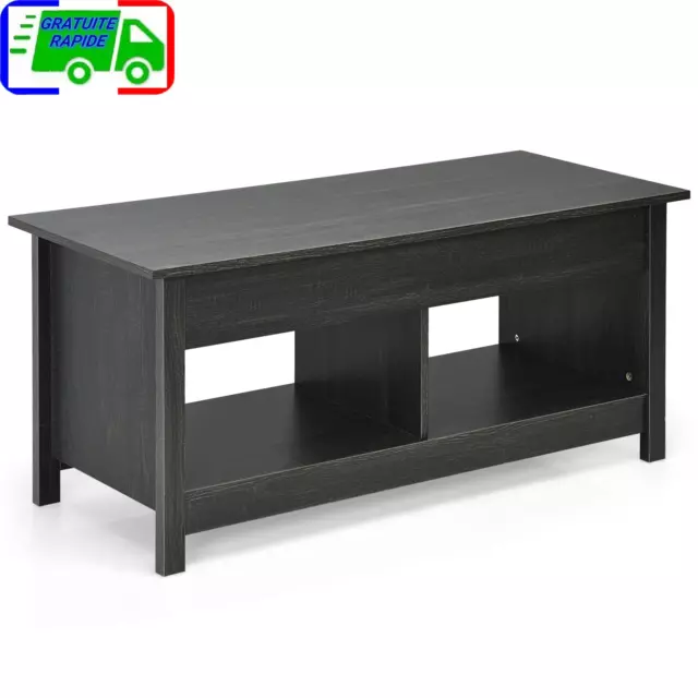 Table Basse avec Plateau Relevable avec Espace de Rangement Caché et Etagère Inf