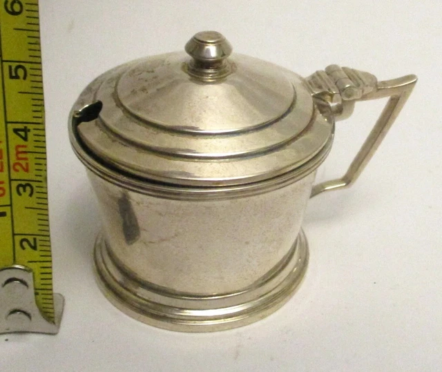 STERLING SILVER BIRMINGHAM  Engliah MUSTARD SAUCE POT COBALT LINER Salt Cellar