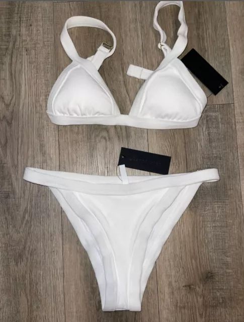 Gianni Bini Size Medium Bikini Set White Traingle Top And Hi Leg Bottom Swimwear