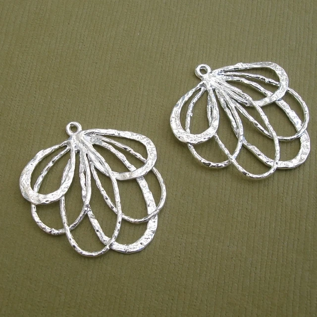 2pcs- 14K White Gold Plated Oriental Pendant.