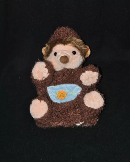 Peluche doudou marionnette hérisson BABY'NAT marron brun rose poche bleue NEUF