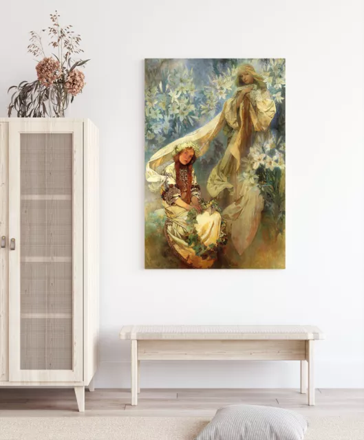 CANVAS WALL ART PAINTING PRINT WOMEN ART NOUVEAU Alphonse Mucha Madonna Lillies 3