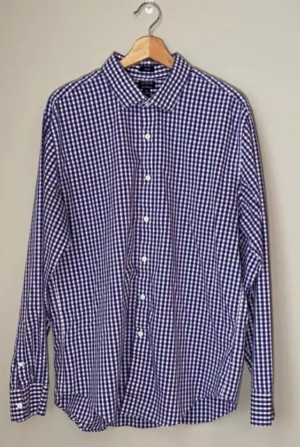 J. Crew Mens Performance Blue Plaid Long Sleeve Button Up Shirt Slim Fit Size XL