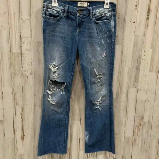 Abercrombie & Fitch Bootcut Distressed Destroyed Raw Hem Low Rise Jeans Y2K