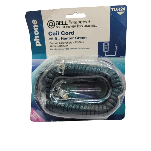 Bell Telephone Equipment Coil Cord 25 Foot Hunter Green TL6124 Modular Plug New