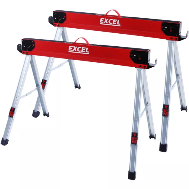 Twin Pack Folding Saw Horse Adjustable Heavy Duty Sawhorses 1000kg Capacity 2