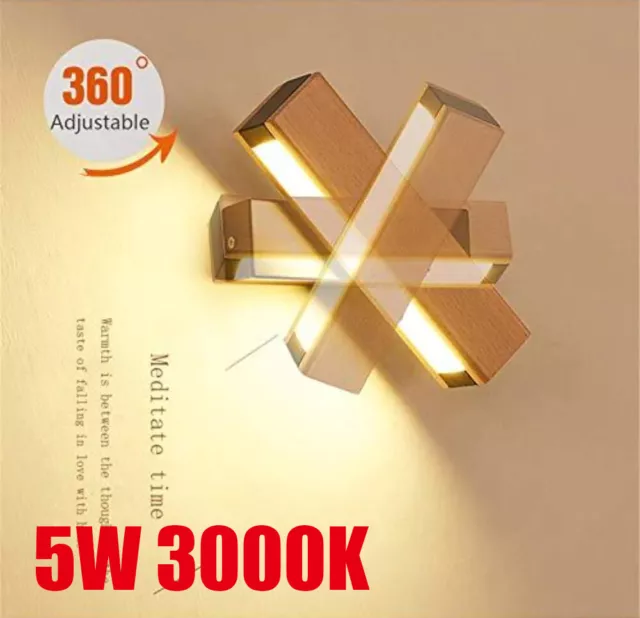 Applique a LED ruotabile 360° Luce Caldo in Legno Lampada da parete soggiorno