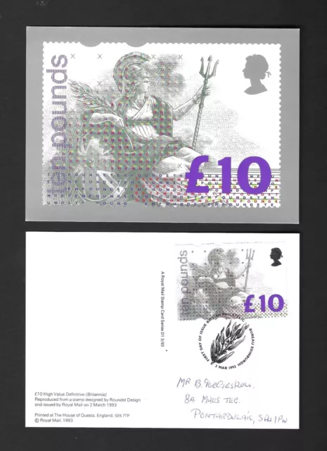 Great Britain 1993 Britannia £10 Used & Mint PHQ Cards
