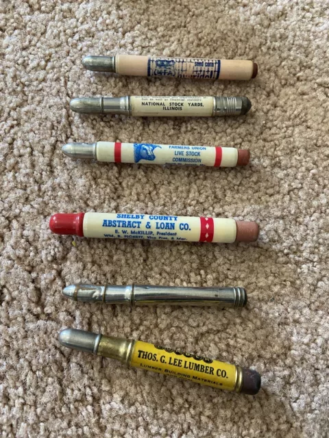 Seven Vintage Bullet Style Pencils With Advertising