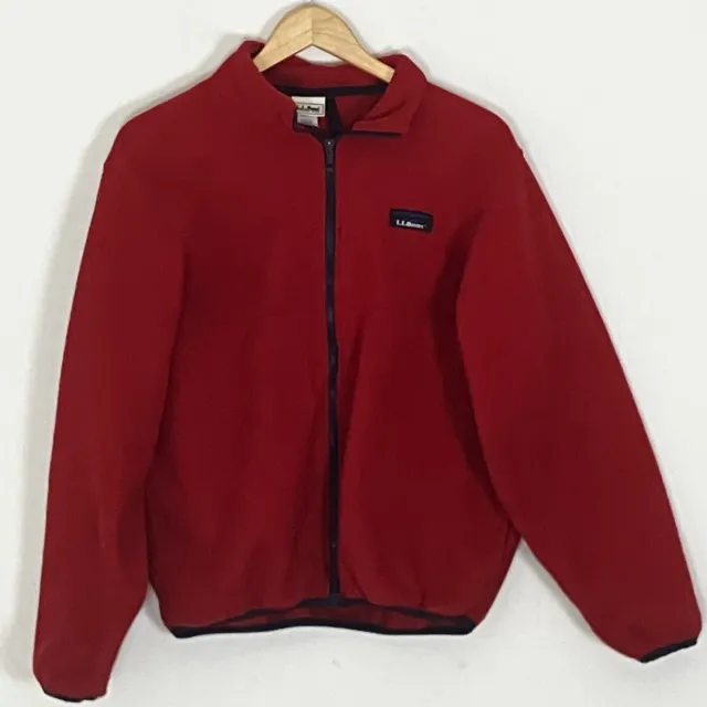 Vtg LL Bean Women's Fleece Jacket Size Medium Red USA Made Full Zip