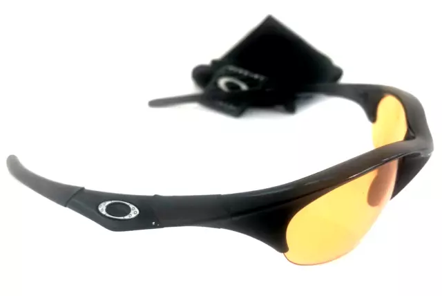 RARE OAKLEY HALF JACKET 1.0 SUNGLASSES Black Frame Silver Icons HI Orange Lenses