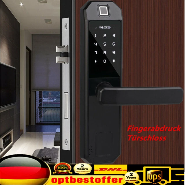 Serratura elettronica per porte con impronte digitali, con chiusura a incastro, impronte digitali, 2 chiavi, 2 schede IC, spessore della porta 35-50 mm