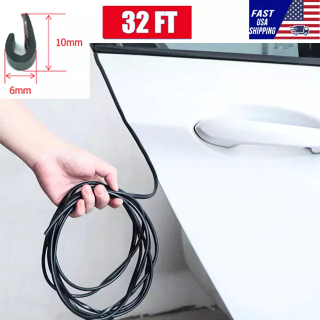 32ft Car Door Protector Rubber Edge Trim Guard Molding Seal Strip Scratch Black