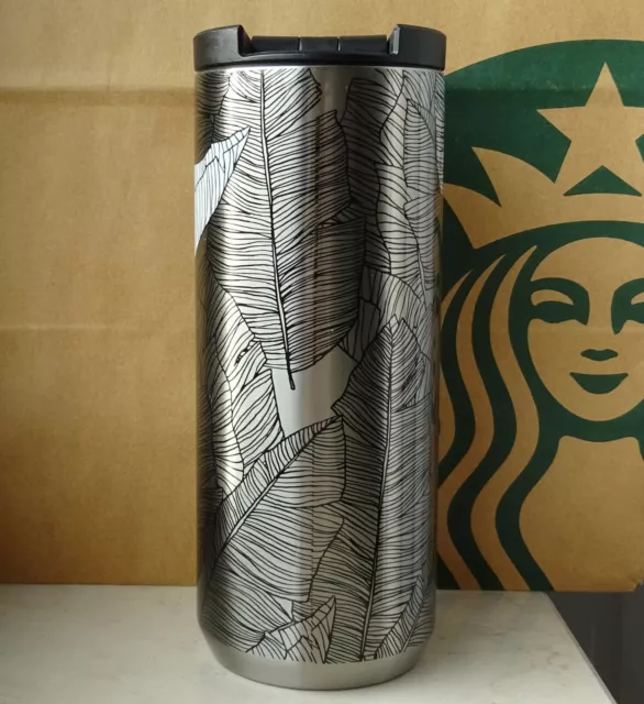 Starbucks Tumbler Thermobecher Edelstahl Leaves silber mit Logo 12oz NEU 2