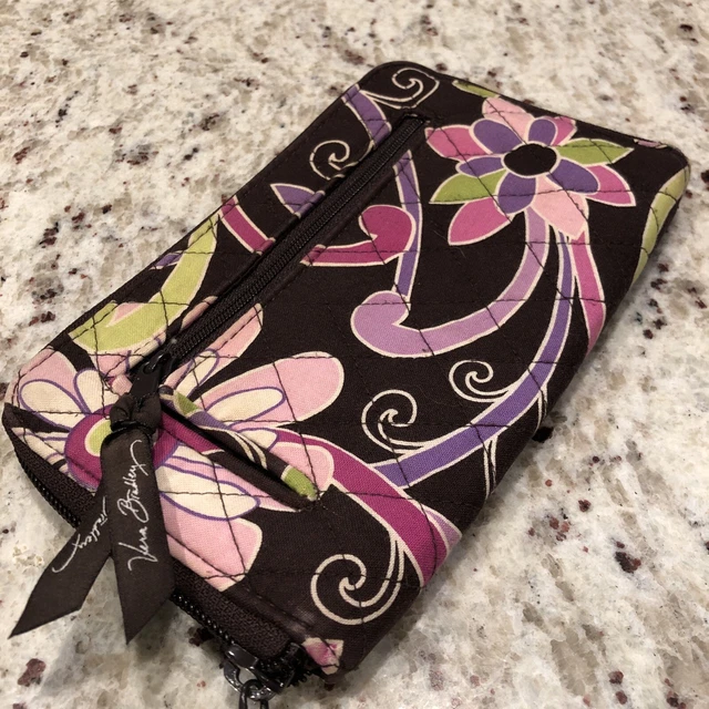 Vera Bradley Wristlet Wallet Coin Purse Brown Pink Floral Zippers Quilted