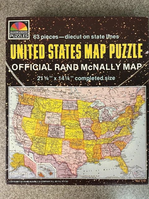 VINTAGE UNITED STATES Map Puzzle Rand McNally Selchow Righter 63 Pieces
