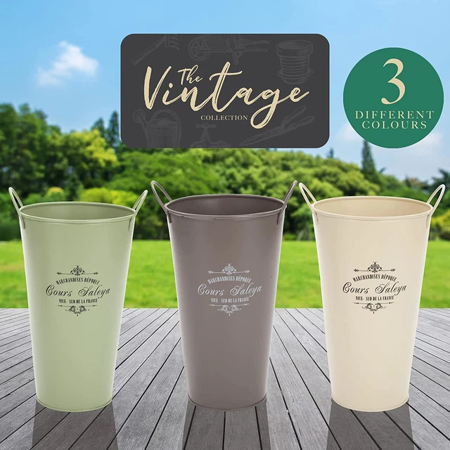 Grand 28cm Vintage Collection Grand Métal Fleur Seau Jardinière Avec Poignées