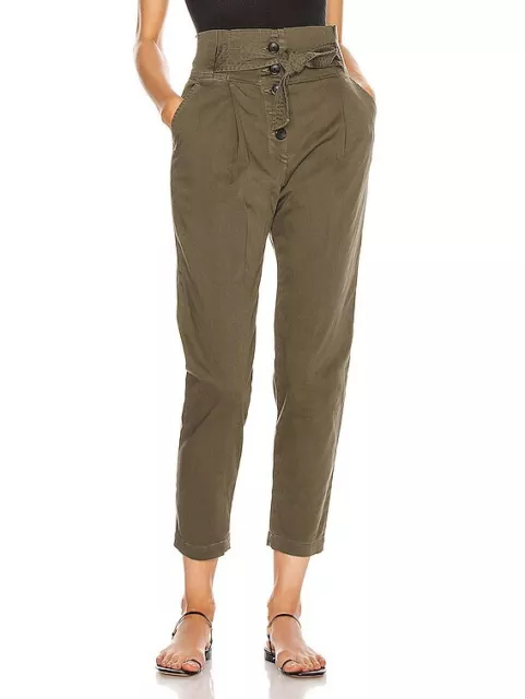 A. L. C. Krew Tie-Waist Tapered Paperbag Pants Oregano Green Sz 0