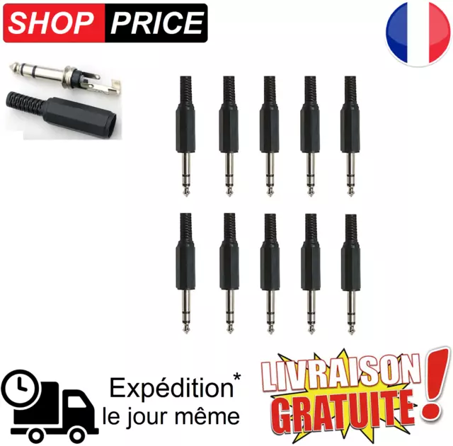 Lot Connecteurs 6.35mm Stéréo Jack Male Casque Fiche Ecouteurs Prise (NEUF)