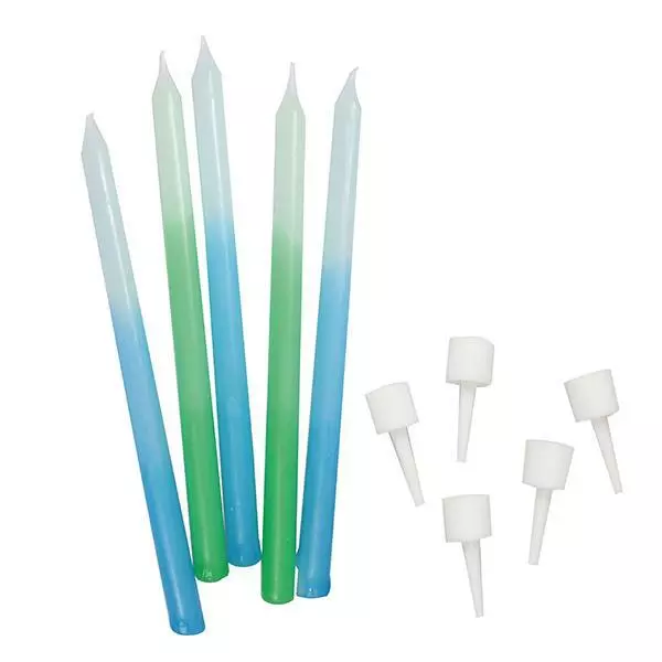 Birthday Cake Candles Blue Green Ombre Pack of 12 100mm Party Celebration Topper