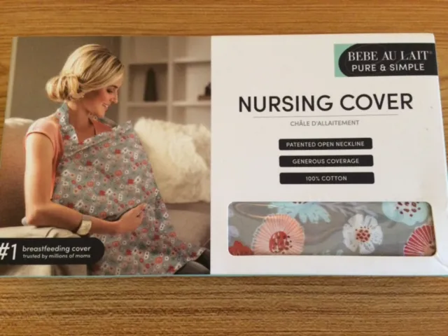 Bebe Au Lait NIB Pure & Simple Cotton Nursing Cover Gray Pink Blue Gray Pink.