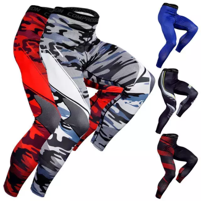 Tights Herren Leggins Kompressions Hose Laufhose Training Fitness Lang Sporthose