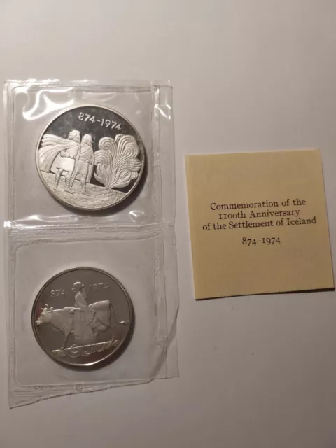 1974 500 and 1000 Kronur Iceland Silver Coins UNC