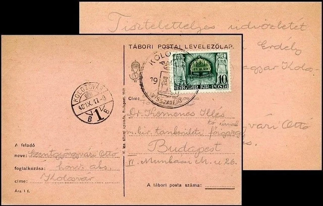 Hu018. Hungarian Occupation Of Romania Card 1940 Kolosvar