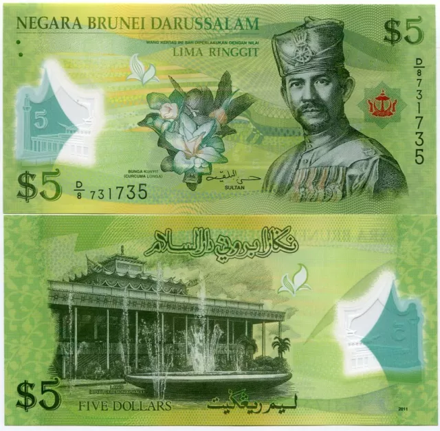 Brunei 5 Ringgit 2011 P 36 Polymer UNC