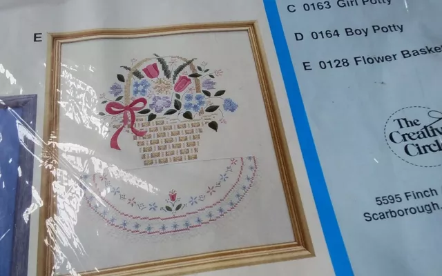 The Creative Circle stamped cross stitch kit 0128 Flower Basket 12x14" NEW