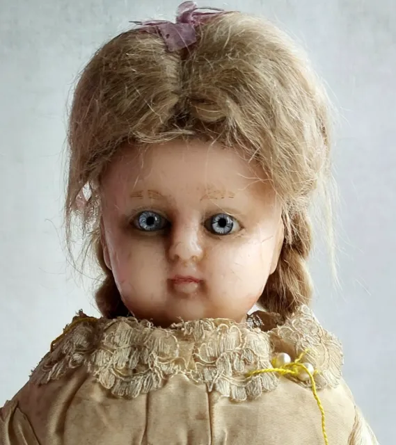 Antique German Shoulder Head Wax Doll circa 1870s in Beautiful Original Clothes