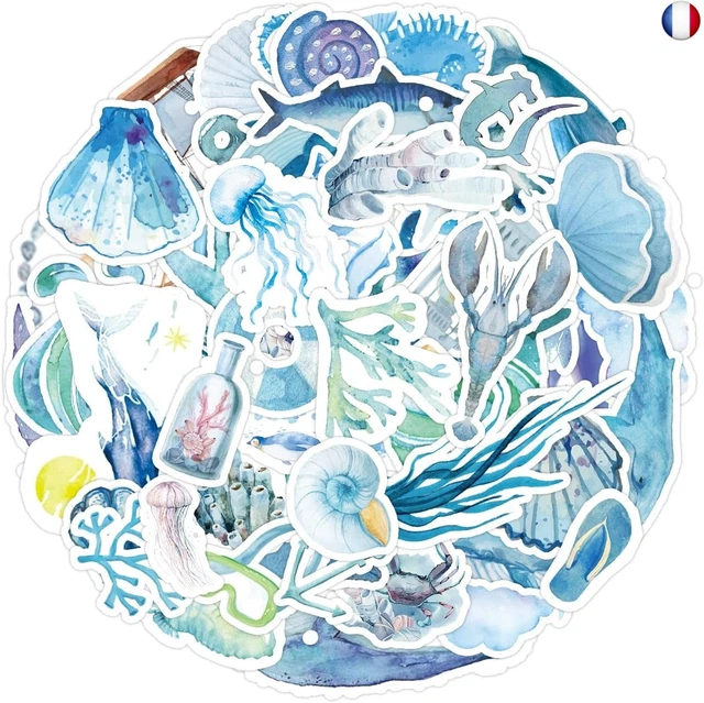 Lot de 50 autocollants animaux sous-marins imperméables, pour Lot de 50 autocollants animaux sous-marins imperméables, pour