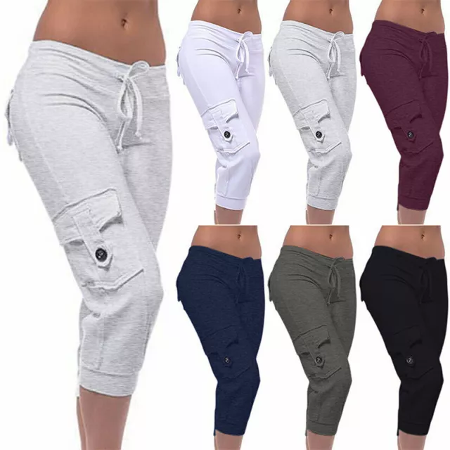 Pantalones De Chándal Capri Para Mujer Pantalones Cortos Con Cordón <