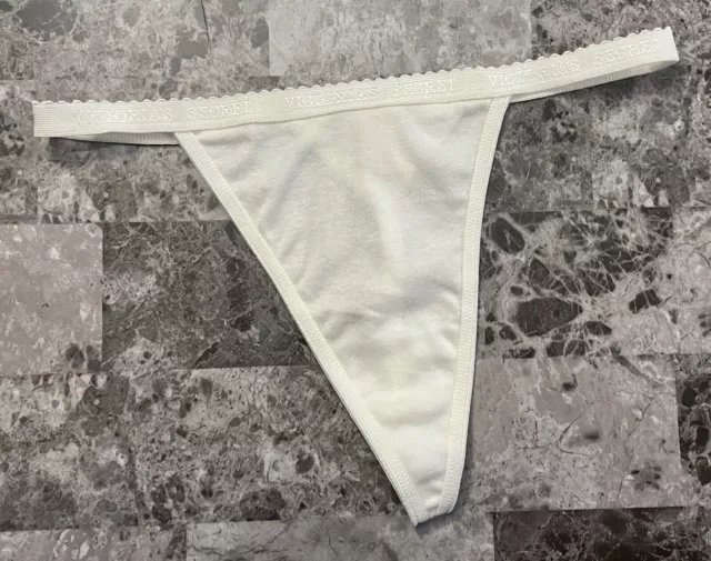 Nwot Victoria's Secret L White 100% Cotton Vintage Rare V String Thong Panties