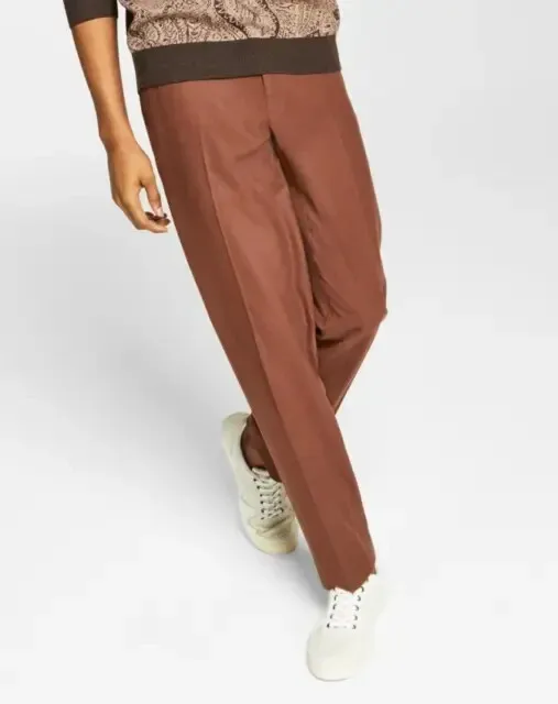 Alfani Mens Slim-Fit Solid Suit Pants, Brown Size 31x30