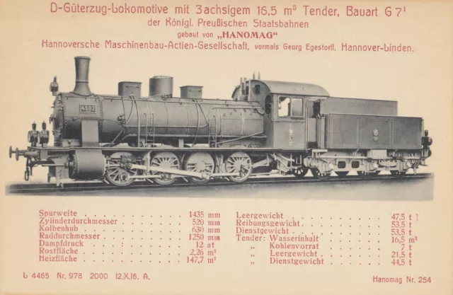 AK WERKKARTE HANOMAG D-ZWILLING HEIßDAMPF-GÜTERZUGLOKOMOTIVE 5239 G8 (AK795)